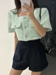 Jaquetas femininas pequenas fragrância verão moda feminina fino tweed casaco coreano chique feminino manga curta elegante outwear top 2023
