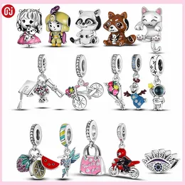 925 Silberperlen-Charms passen für Pandora-Charm-Armband, rosa Taschenperlen-Blumenaugen-Anhänger