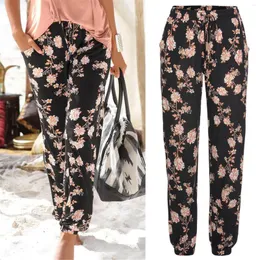 Pantaloni da donna Cargo da donna Pantaloni larghi con stampa floreale Tasche lunghe da spiaggia Boho Ampia vita alta Abbigliamento femminile