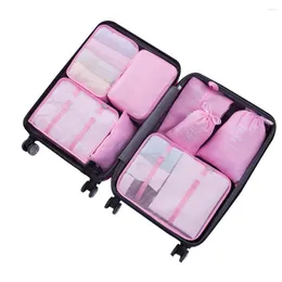 Sacos de armazenamento 8 pçs/conjunto bolsa de embalagem grande capacidade tecido à prova d'água dobrável dobrável wearable bagagem mala organizador saco para viagens