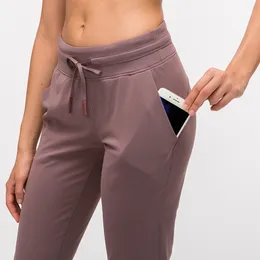 Ll çıplak hissediyorum kumaş yoga antrenman spor joggers pantolon kadın bel çekmestring fitness iki yan cep tarzı ile ter pantolon koşu