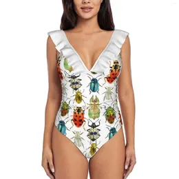 Kvinnors badkläder Beetle Compilation Ruffle One Piece Swimsuit Bodysuit Bathing Suit Beachwear Bug Insect