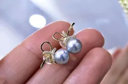 Kolczyki stadnorskie 925 Sterling Silver Proste kobiety 7-8 mm wodę morską Akoya Grey Pearl 2023 Modna moda na biżuterię Prezenty