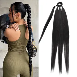 Syntetiska peruker svans Syntetiska boxningsflätor Wrap Around Chignon Tail med gummibandring 26 tum brun ombre Braid DIY 230629