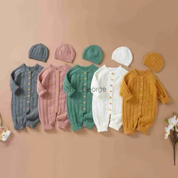 Clothing Sets Citgeett Autumn Infant Baby Girls Boys Winter Jumpsuit and Cap Solid Color Long Sleeve Singlebreasted Knitted Romper 018Months J230630