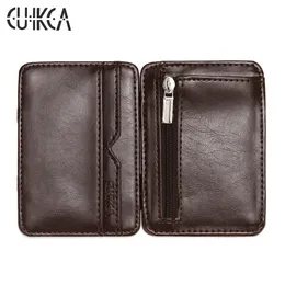 Cuikca Magic Wallet Thread Unisex Wallet Magic Money Clip Zipper Purse Slim Leather Wallet Business ID Credit Card Case