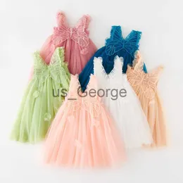 Kleidungssets Neue Baby-Kleidung, süße Netz-Hosenträger, dreidimensionale Flügel, Blumendekoration, Baby-Mädchen-Kleid, niedliche Prinzessin, Tutu-Rock, J230630