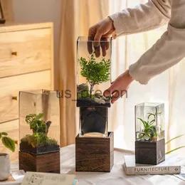 Vasi Vaso in vetro nordico con base in legno per fiori idroponici Fiori secchi artificiali Soggiorno Scrivania Decorazione terrario x0630