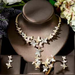 Ожерелье, серьги, набор HIBRIDE, элегантный кубический цирконий, 4 шт., 3 тона и серьги, наборы для женщин, свадебные аксессуары, нигерийская свадебная бижутерия