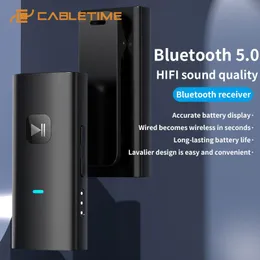 Connettori Cabletime Ricevitore wireless Bluetooth 5.0 Aux Batteria lunga Plug and Play per telefono cellulare Auricolare Stereo per auto Clip posteriore Bl13