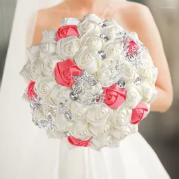 Decorative Flowers Selling Bridesmaid Bouquets Exquisite Rhinestones Silk Roses And Pearls Handmade Sisters Wedding
