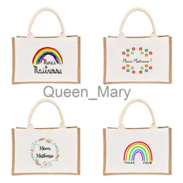 الأكياس المسائية Merci Merctress طباعة حقيبة التسوق أنثى حقيبة تسوق بسيطة حقيبة يد harajuku Jute Bags Eco School Book Pouch Atsem Gift J230630