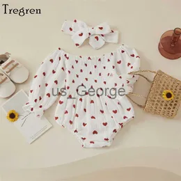 Clothing Sets Tregren Infant Baby Girls Valentine's Day Romper Heart Print Long Sleeve Boat Neck Jumpsuits Spring Fall Bodysuits with Headband J230630