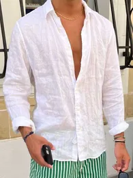 Camisa masculina Camisa de linho Camisa de verão Camisa de praia Branco Rosa Azul Manga longa Simples Lapela Primavera Verão Roupas casuais para o dia a dia Vestuário