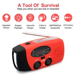 Radio Radio portatile a mano Ricarica USB solare Fm Am Wb Noaa Meteo 2000mah Radio multifunzionale Torcia elettrica di emergenza Accumulatori e caricabatterie di riserva