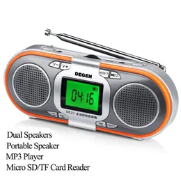 Radio Degen De23 3in1 Radio Am/Fm a Onde Corte Ricaricabile con Doppi Altoparlanti, Lettore Mp3 con Altoparlante Portatile con Lettore di Schede Micro SD