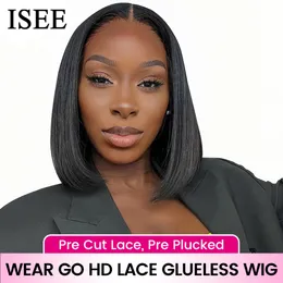 Synthetic Wigs Wear And Go Glueless Human Bob ISEE HAIR Malaysian Straight Short 6x4 Lace Front Pre Plucked Ready To 230629