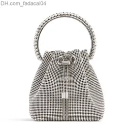 Evening Bags Luxury Diamonds Evening Bag Designer Crystal Mesh Bucket Handbags Rhinestones Chains Shoulder Crossbody Bags Small Party Purses 220614 Z230701