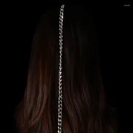 Hair Clips Stonefans Simple Long Tassel Chain Titanium Steel Jewelry For Women Meatal Fork Barrette Headdress Wedding Accessories