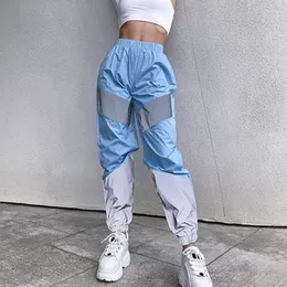 Kadın Pantolon Yaz Rahat Orta Bel Yansıtıcı Spor Moda Patchwork Düz Streetwear Tarzı Gevşek Pantaloni Donna 26187