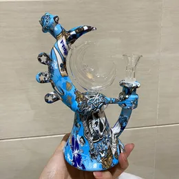 1PC, 7,4 cala palącego Mocah Moon Teapot Bong Shisha Glass Bowl Silikonowa rura wodna niebieska