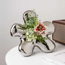 Wazony Kreatywne lekkie luksusowe ceramiczne srebrne wazon kwiatowy Dekoracja Dekoracja salonu