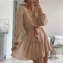 Casual Dresses Sexy V Neck for Women Party Long Lantern Sleeve Pet Up Bownot Floral Oriental Style Skirl Spring Summer 2023 Dress