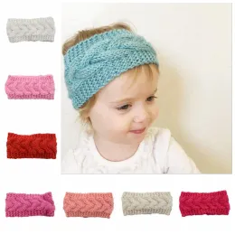 Faixa de cabelo infantil de crochê turbante para bebê torção de orelha de inverno aquecedor de cabeça para esportes faixa elástica gorro largo acessórios D6872
