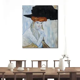 Arte su tela fatta a mano Gustav Klimt Pittura Black Feather Hat Ii Landscape Artwork Home Office Decor