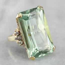 Luxury Ring Women's Fashion Green Geometric Square Stone Gold Color Ring Party Engagement Wedding Jewelry Anniversary Gift