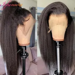 Synthetic Wigs Transparent Kinky Straight Lace Front Pre Plucked Yaki Brazilian 13x6 Closure Human For Woman Natural Hairline 230629