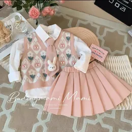 Clothing Sets Girls Jk Uniform Spring Suit 2023 Children s Knitted Vest Little Girl College Style Three Piece Set 230630