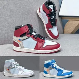Of Beyaz Basketbol Ayakkabıları Jumpman 1s Yüksek OG Erkek Ayakkabıları Üç Renkli Üniversite Kırmızı Mavi Beyaz En Kaliteli Tasarımcı Ayakkabıları Açık Hava Spor Ayakkabıları Hızlı Teslimat kutusuyla