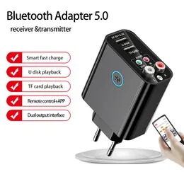 Anschlüsse Bluetooth 5.0-Adapter Bluetooth-Empfänger-Sender 2in1 3,5-mm-zu-Wireless-Aux-Audio-U-Disk/TF-Kartenwiedergabe Aux+RAC-Ausgang