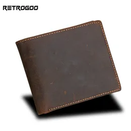 レトログー100％本物のレザービンテージメンショートウォレット男性レトロ財布