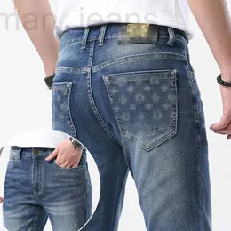 Herr jeans designer 23 vår/sommar ny broderi high end big cow smal fit rak ärm elastiska långa byxor tryckt trendig stil kr6g