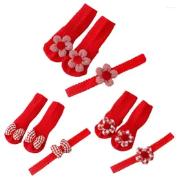 Clothing Sets Baby Lace Headband & Socks Set For 0-2Y Girls Elastic Princess Headdress Toddlers Non-Slip Floor Kid Accessories
