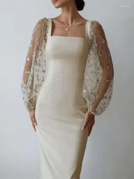 فساتين غير رسمية فستان أبيض طويل شبكة النساء التطريز 2023 الصيف الزفاف عالية الخصر ضمادة Y2k Bodycon حفلة ليلة ماكسي حفلة موسيقية Vestido