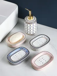 Soap Dishes Nordic Home And el Gold Inlay Double Layer Soap Holder Bathroom Ceramic Soap Dish With Drain Porte Savon 230629