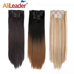 Synthetic Wigs Alileader Synthetic Clip On 6PcsSet 22inch Straight Hairpiece Curly 16 Clips In Ombre Heat Resistant Fiber 230629