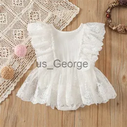 FOCUSNORM 018M Bebek Bebek Kız Romper Elbise Beyaz Fly Kollu Dantel Çiçekler Örgü Tutu Tulum Giyim J230630
