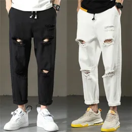 2024 Mens Jeans Hole Men Casual Straight Pants High Street Ripped Solid Color Trouser Para Hombres 230629
