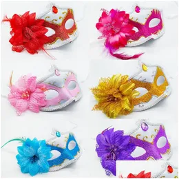 Party Masks Halloween Masquerade For Women Half Face Er Painted Gold Powder Flower Feather Ball Princess Mask Drop Delivery Home Gar Dhna1
