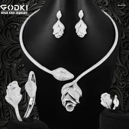 Halsbandörhängen Set Godki Flowers 4st African For Women Wedding Luxury Nigerian Dubai Cubic Zirconia Bridal