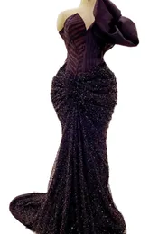 2023 ASO EBI DARK PURPLE MERMAID PROMドレススパンコールレースイブニングパーティー2番目のレセプション誕生日花嫁介添人婚約ガウンドレスローブDE SOIREE ZJ682