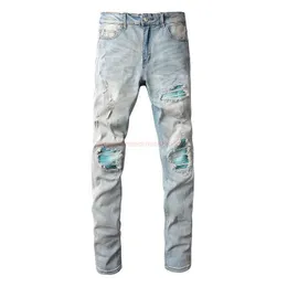 Designerkleidung Amires Jeans Denim Hosen Modemarke Amies Hellblau Waschwasser Hergestellt Alte Zerrissene Männer Heller Patch Jugend Elastische Passform Ins 2d8gerjj