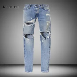 Tüm sürüm erkekler Vintage sıska mavi denim kot pantolon Erkek Diz Deliği ince Sıkıntılı Kot Bıçak Kesim Yırtık Kot 248E yok