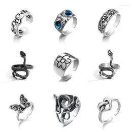 Cluster Ringen Vienkim Ring Voor Vrouwen Meisjes Snake Smile Mode Mannen Sieraden Vintage Oude Zilveren Kleur Punk Hip Hop verstelbare