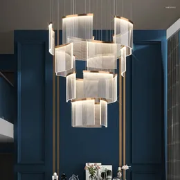 Lustres Sótão Grande Lustre de Cristal Simples Moderno El Lobby LED Lâmpadas Penduradas Nordic Luxury Home Interior Escadaria Luminárias