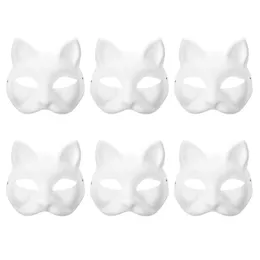 Party Masks 6pcs White Paper Half Animal Blank Cat Halloween Mask For Mens Cartoon Adult Masquerade Favors 230630